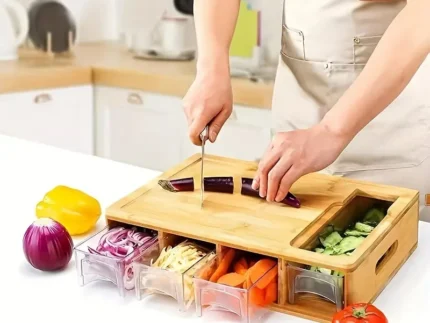 WOODEN CUTTING BOARD AND VEGETABLE ORGANIZER