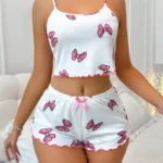 Two-piece Set of Butterfly Print Vest and Shorts Home Clothes in Summer