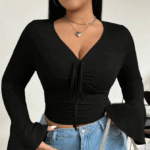 Plus Size Women's Elegant V-Neck Long Sleeve T-Shirt