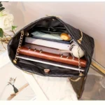 1pc Quilted Synthetic Tote Bag with Golden-Tone Chain Strap - Image 2