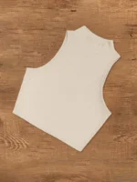Women's Apricot Ribbed Sleeveless Turtleneck Top & Brown 2pcs set - Image 4