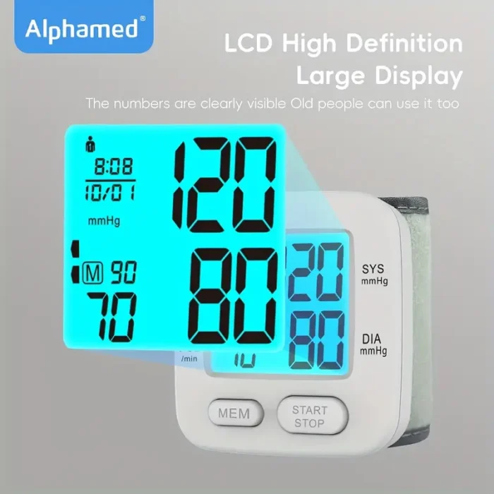 LCD Ice Blue Backlit Wrist Blood Pressure Monitor - Image 1