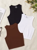 3pcs Women'S Seamless Sleeveless Yoga Sports Vests - Image 3