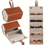 Women's Multi-Compartment Eyewear Storage Case with Golden-Tone Hardware