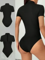 Women's Y2K Slim Fit Short Sleeve Zip-Up Bodysuit - Image 2