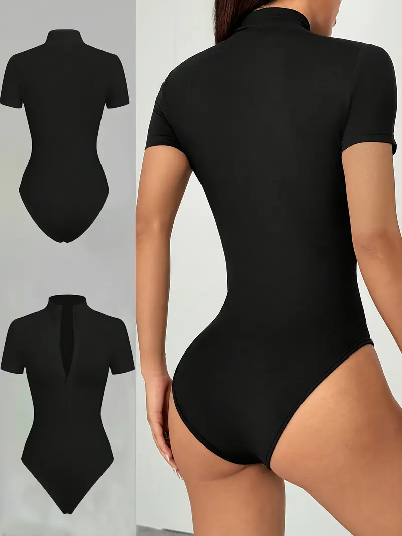 20fc021e-38a3-4a77-9cc7-fc13325c58e6 Women's Y2K Slim Fit Short Sleeve Zip-Up Bodysuit - Image 2