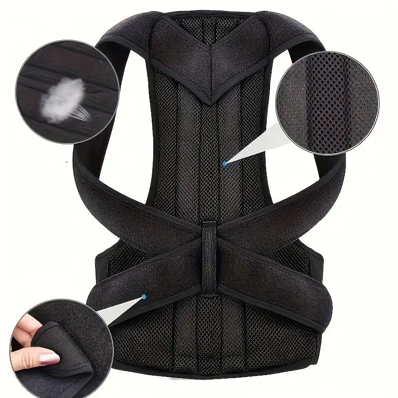 3dd12e6f-dbd4-4de4-927e-58ea4b58818c 1pc Black Ergonomic Back Support Brace with Adjustable Straps - Image 4