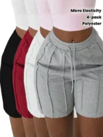 4-Pack Women's Casual Elastic Waist Drawstring Shorts with Side Pockets - Image 2