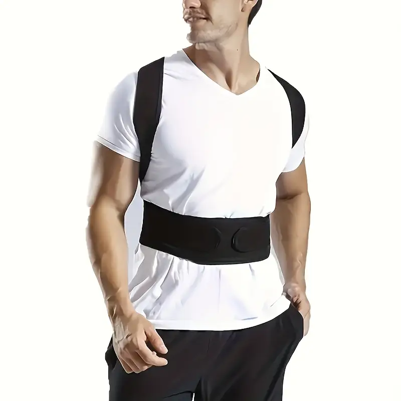 4aa4162b-427b-4b01-bbf3-f040c1436ad6 1pc Black Ergonomic Back Support Brace with Adjustable Straps - Image 2