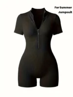 Women's Ribbed Solid Color Bodycon Jumpsuit - Image 4