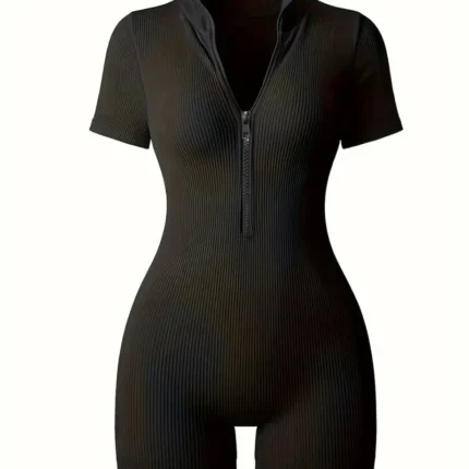 Women's Ribbed Solid Color Bodycon Jumpsuit