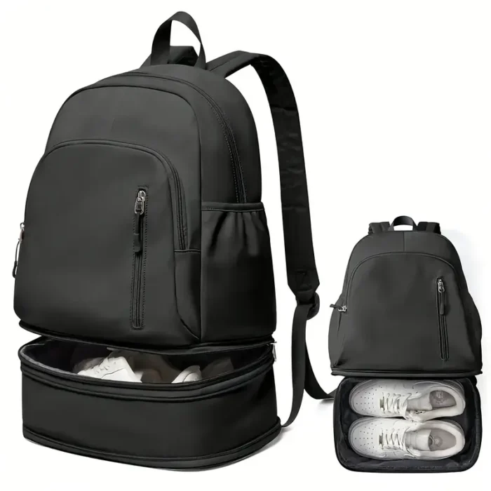 Stylish Black Backpack with Shoe Compartment - Image 1