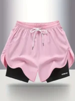 Women'S Summer Casual Shorts, Double Layered Faux Two-Pocket Design