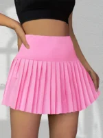Women'S High-Waisted Pink Skirt with Pockets