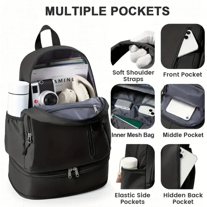 Stylish Black Backpack with Shoe Compartment - Image 2