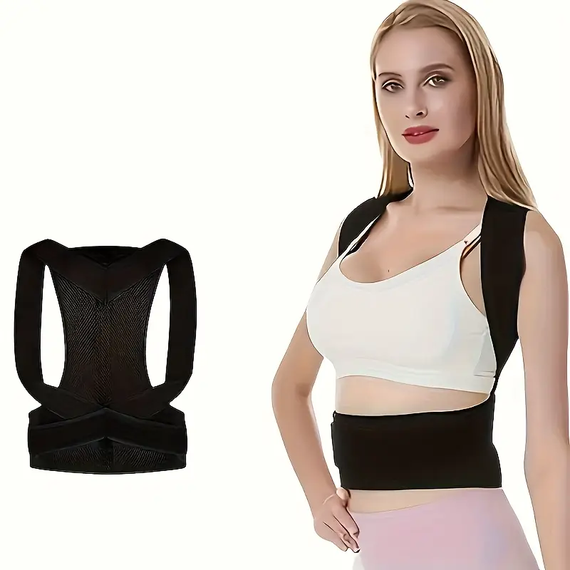 9e41ff88-ac24-4fc1-9006-eda51b4f5d42 1pc Black Ergonomic Back Support Brace with Adjustable Straps - Image 3