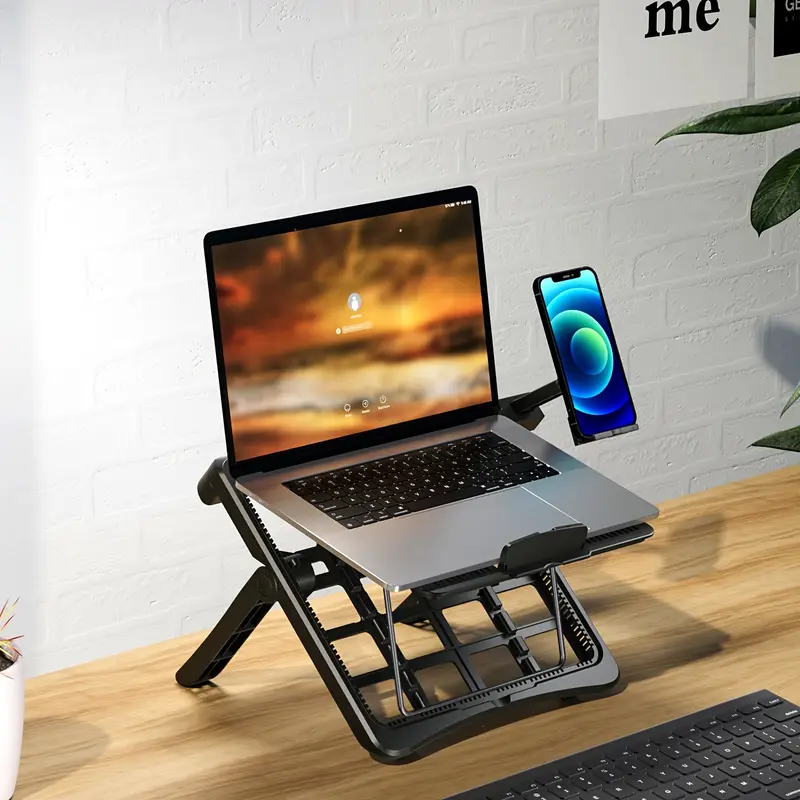 ab5aeabbdda7e637cc42d716d30e1a47_TE9UgAa2JXLB8 Adjustable Laptop Stand for 17.3-Inch Notebooks, Portable Desktop Riser with Dedicated Phone - Image 2