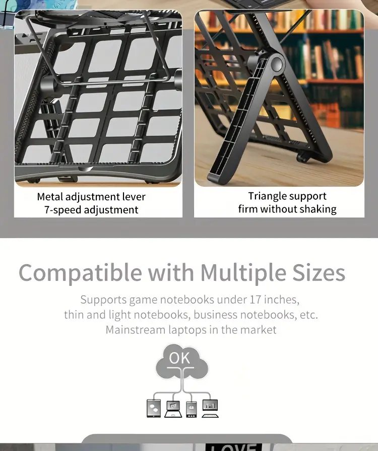 abda2659-0d9e-41d8-8435-7ede2c035e15 Adjustable Laptop Stand for 17.3-Inch Notebooks, Portable Desktop Riser with Dedicated Phone - Image 3