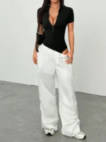 Women's Y2K Slim Fit Short Sleeve Zip-Up Bodysuit - Image 3