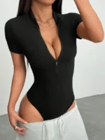 Women's Y2K Slim Fit Short Sleeve Zip-Up Bodysuit - Image 5