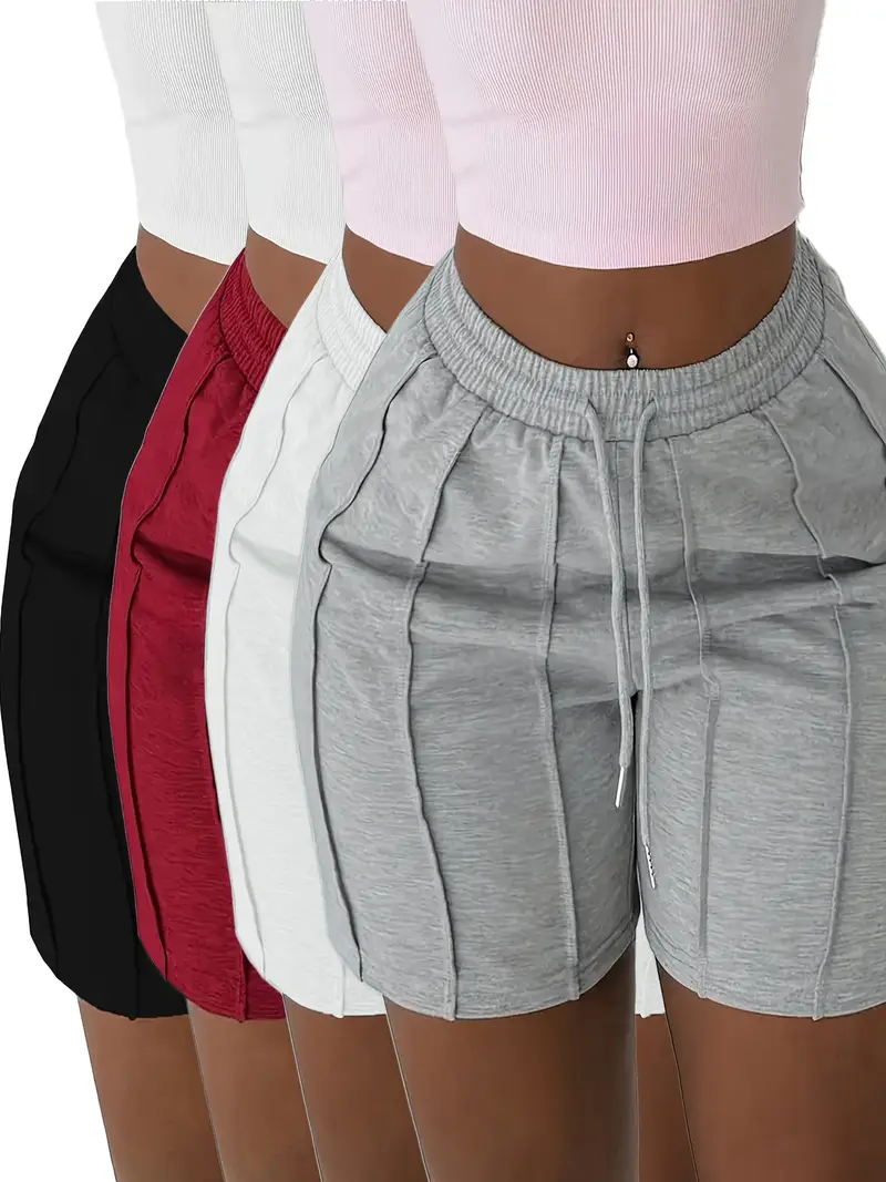 da93876e-8498-4e40-af42-a51b95bc6449 4-Pack Women's Casual Elastic Waist Drawstring Shorts with Side Pockets - Image 1