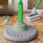Hands-Free Mop with Green Handle & White Bucket