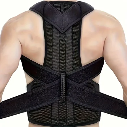 1pc Black Ergonomic Back Support Brace with Adjustable Straps