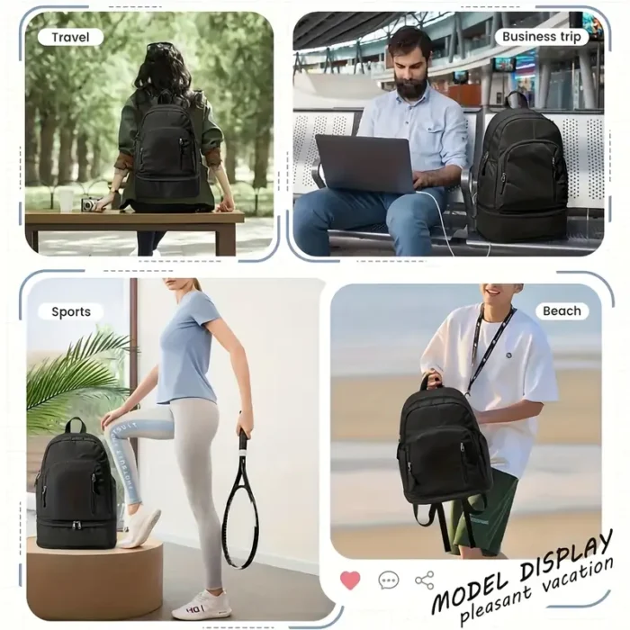 Stylish Black Backpack with Shoe Compartment - Image 6